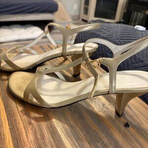 Naturalizer 7 Kitten Gold Heel Sandal Shoes Leather